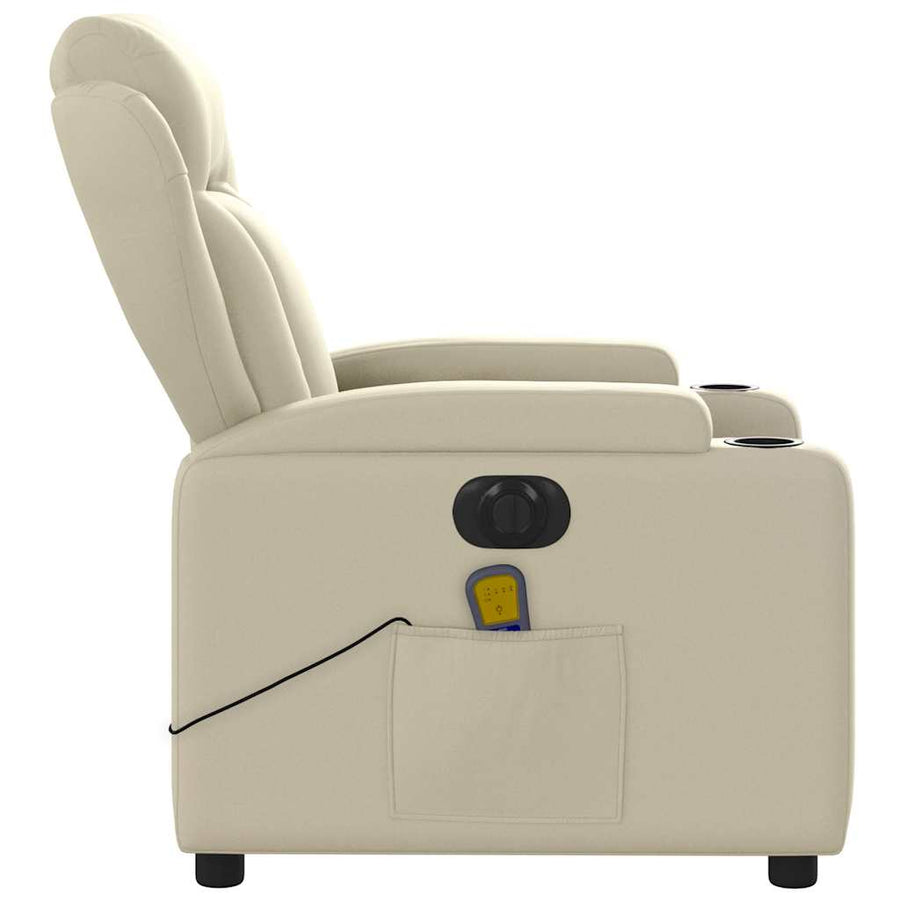 Electric Massage Recliner Chair Cream Faux Leather, image 10