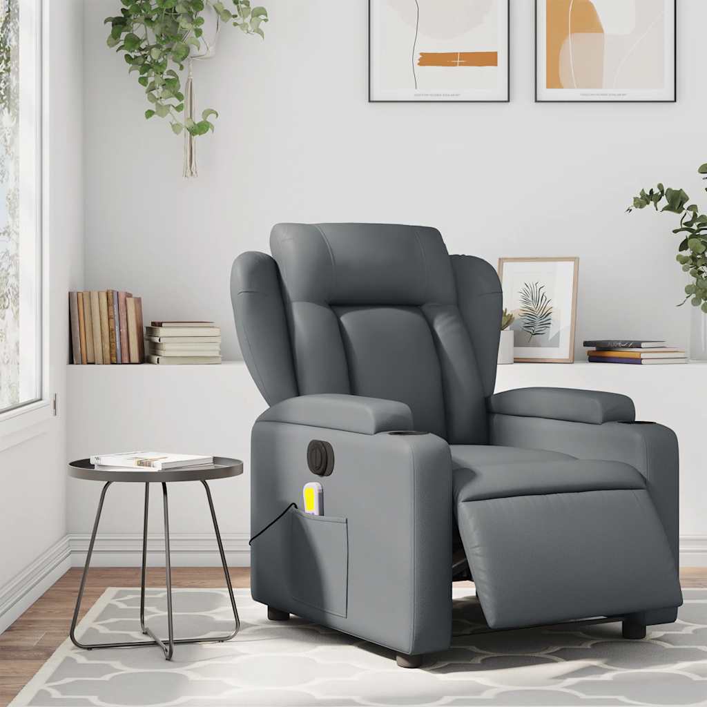 Electric Massage Recliner Chair Grey Faux Leather