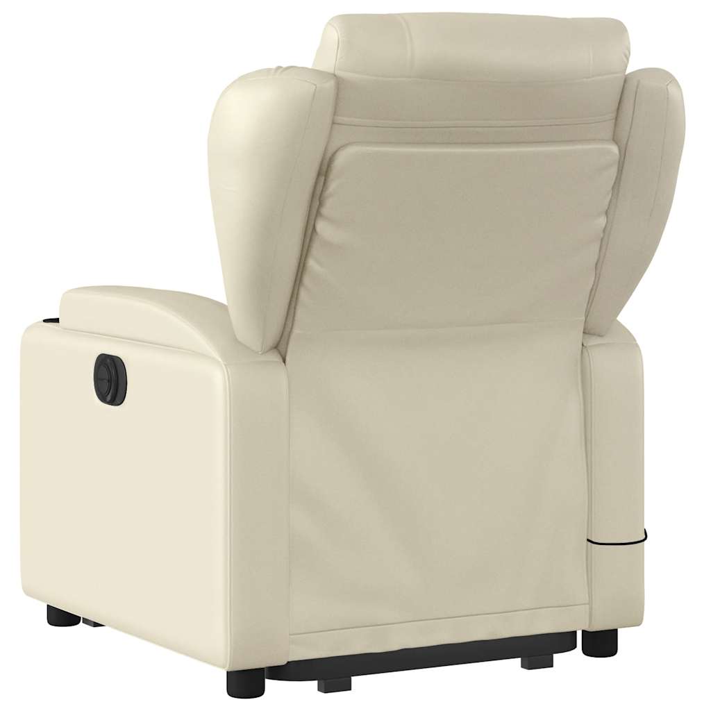 Stand up Massage Recliner Chair Cream Faux Leather