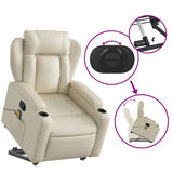 Stand up Massage Recliner Chair Cream Faux Leather
