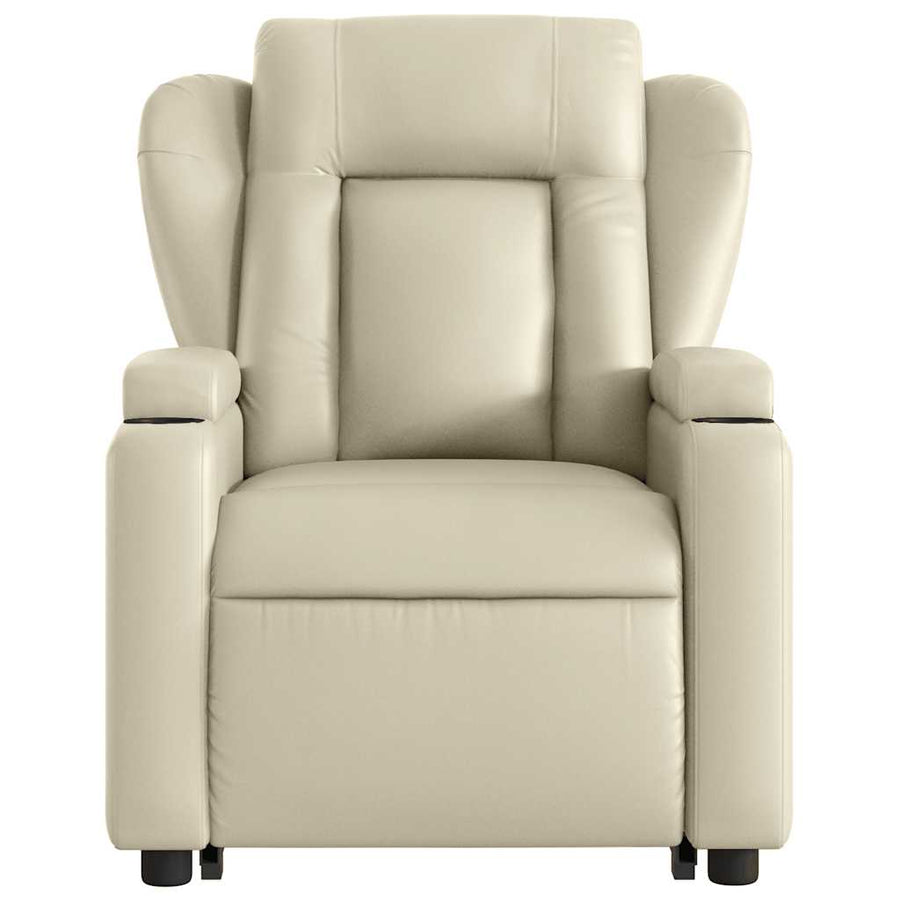 Stand up Massage Recliner Chair Cream Faux Leather
