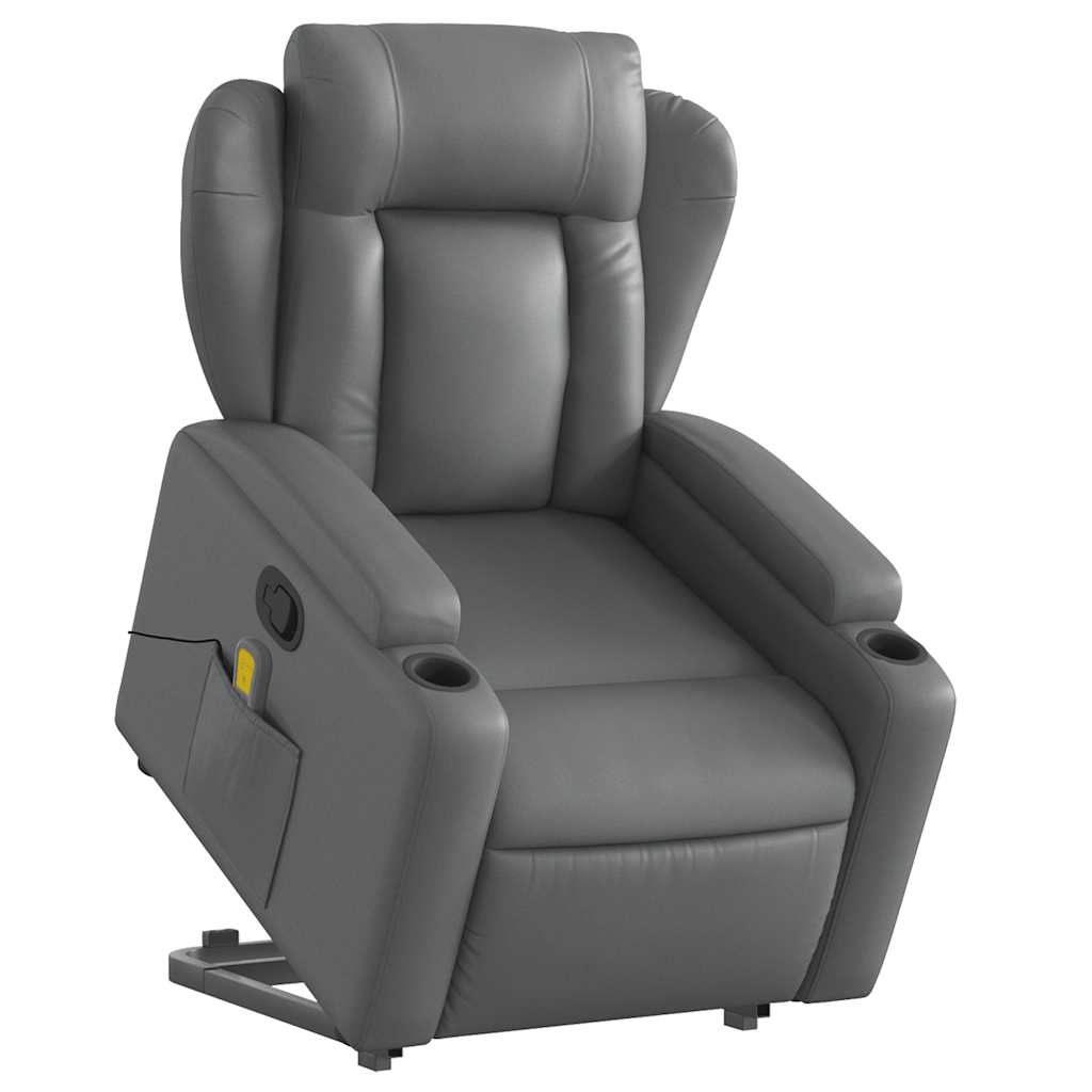 Stand up Massage Recliner Chair Grey Faux Leather