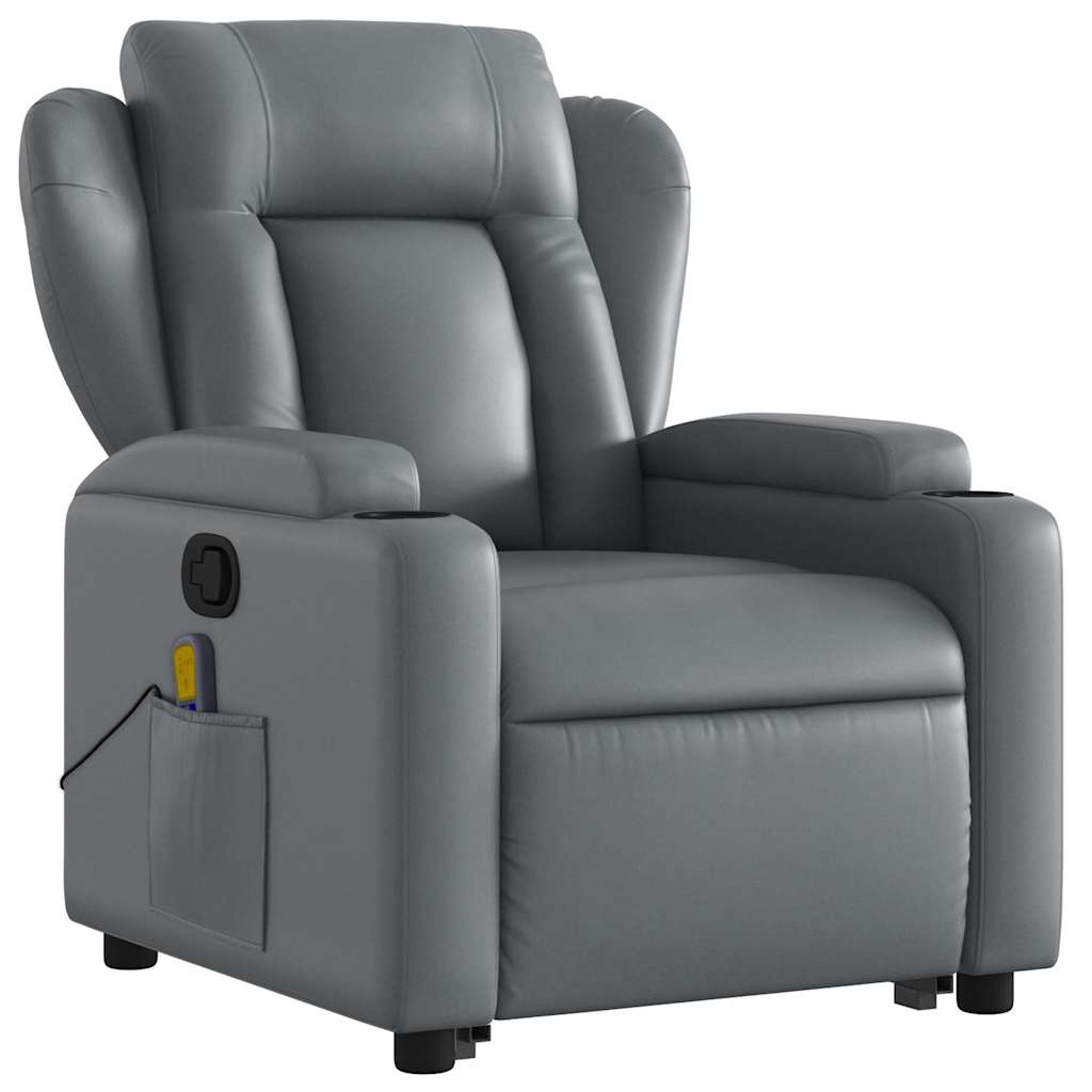 Stand up Massage Recliner Chair Grey Faux Leather