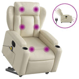 Electric Stand up Massage Recliner Chair Cream Faux Leather - Front View