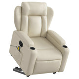 Electric Stand up Massage Recliner Chair Cream Faux Leather - Side View