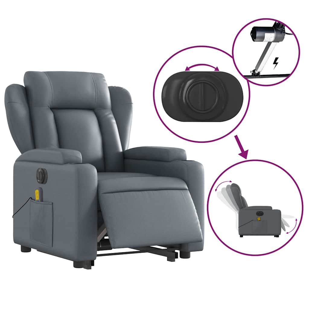 Electric Stand up Massage Recliner Chair Grey Faux Leather