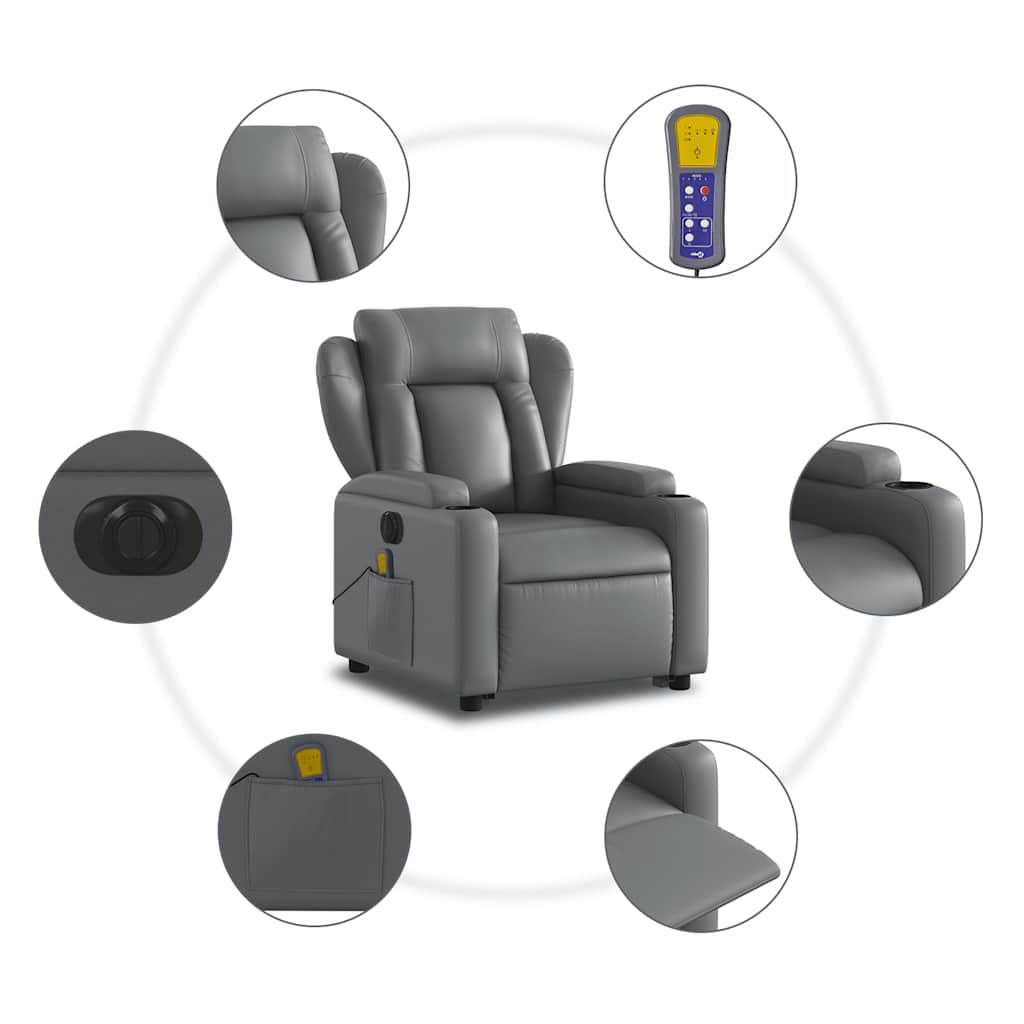 Electric Stand up Massage Recliner Chair Grey Faux Leather