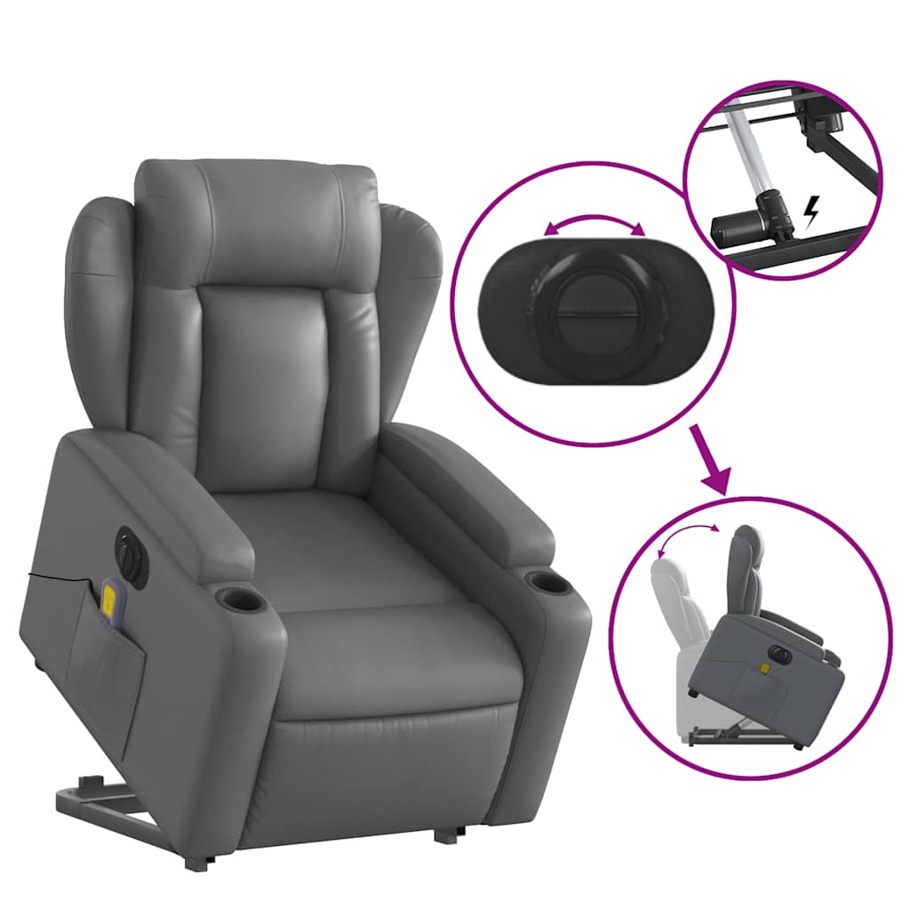 Electric Stand up Massage Recliner Chair Grey Faux Leather
