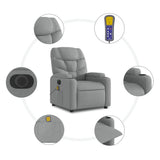 Electric Massage Recliner Chair Light Grey Fabric - Low Angle