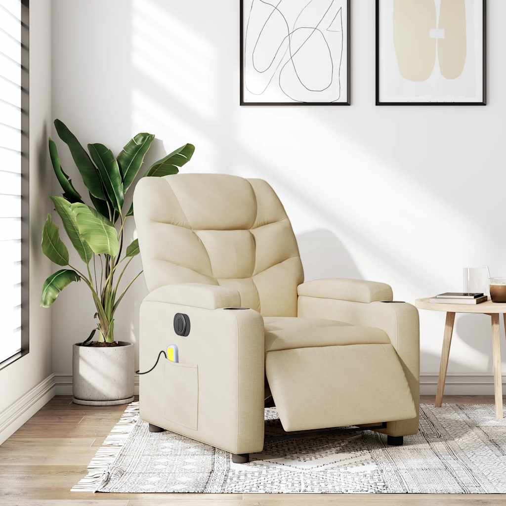 Electric Massage Recliner Chair Cream Fabric