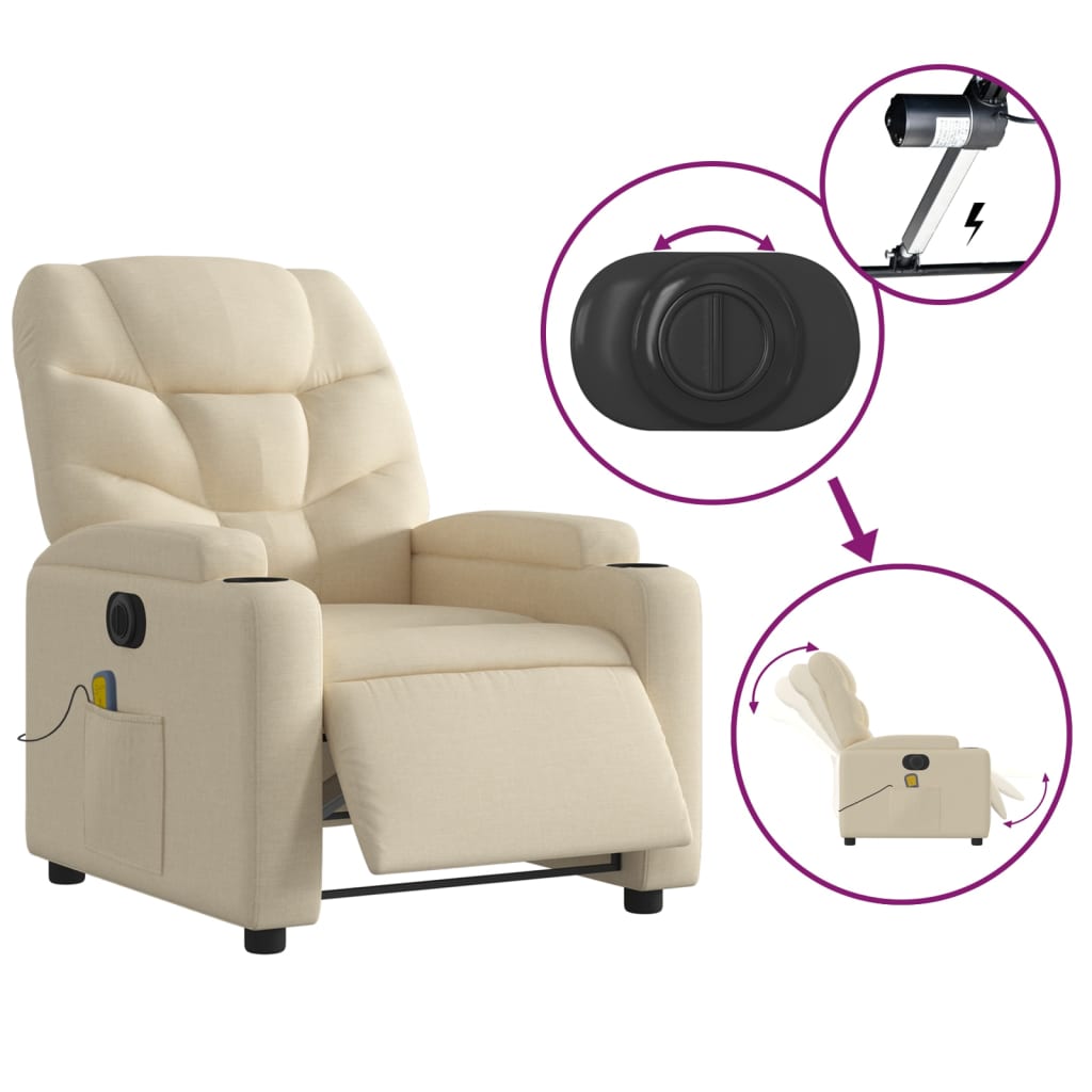 Electric Massage Recliner Chair Cream Fabric