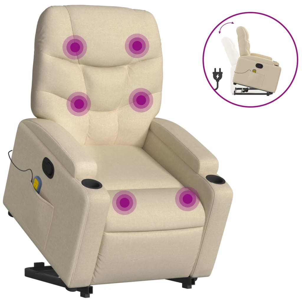 Stand up Massage Recliner Chair Cream Fabric