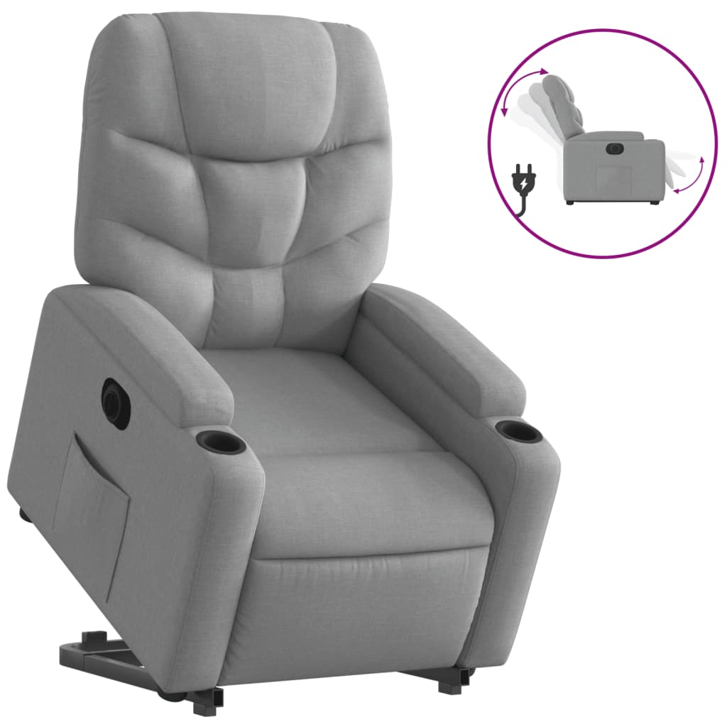 Electric Stand up Recliner Chair Light Grey Fabric