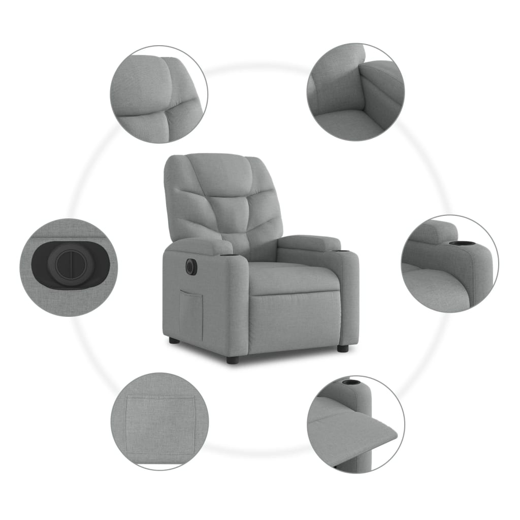 Electric Stand up Recliner Chair Light Grey Fabric