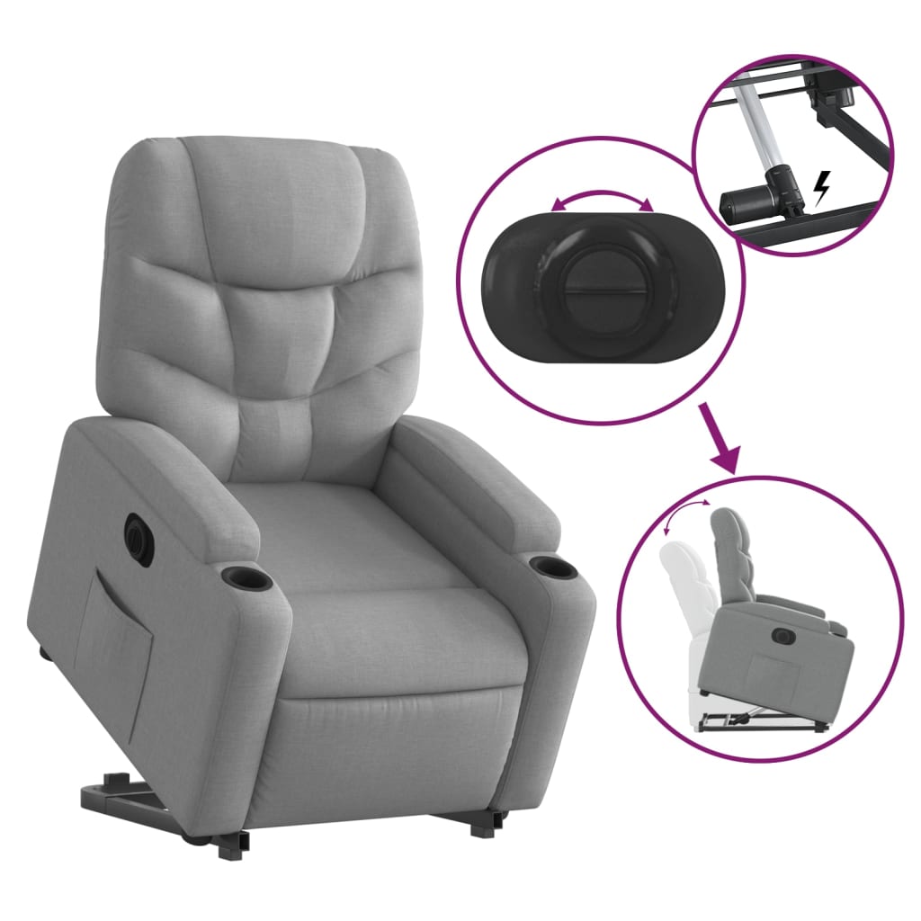 Electric Stand up Recliner Chair Light Grey Fabric