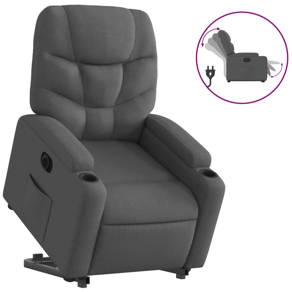 Electric Stand up Recliner Chair Dark Grey Fabric