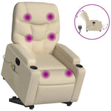 Electric Stand up Massage Recliner Chair Cream Fabric - Front View