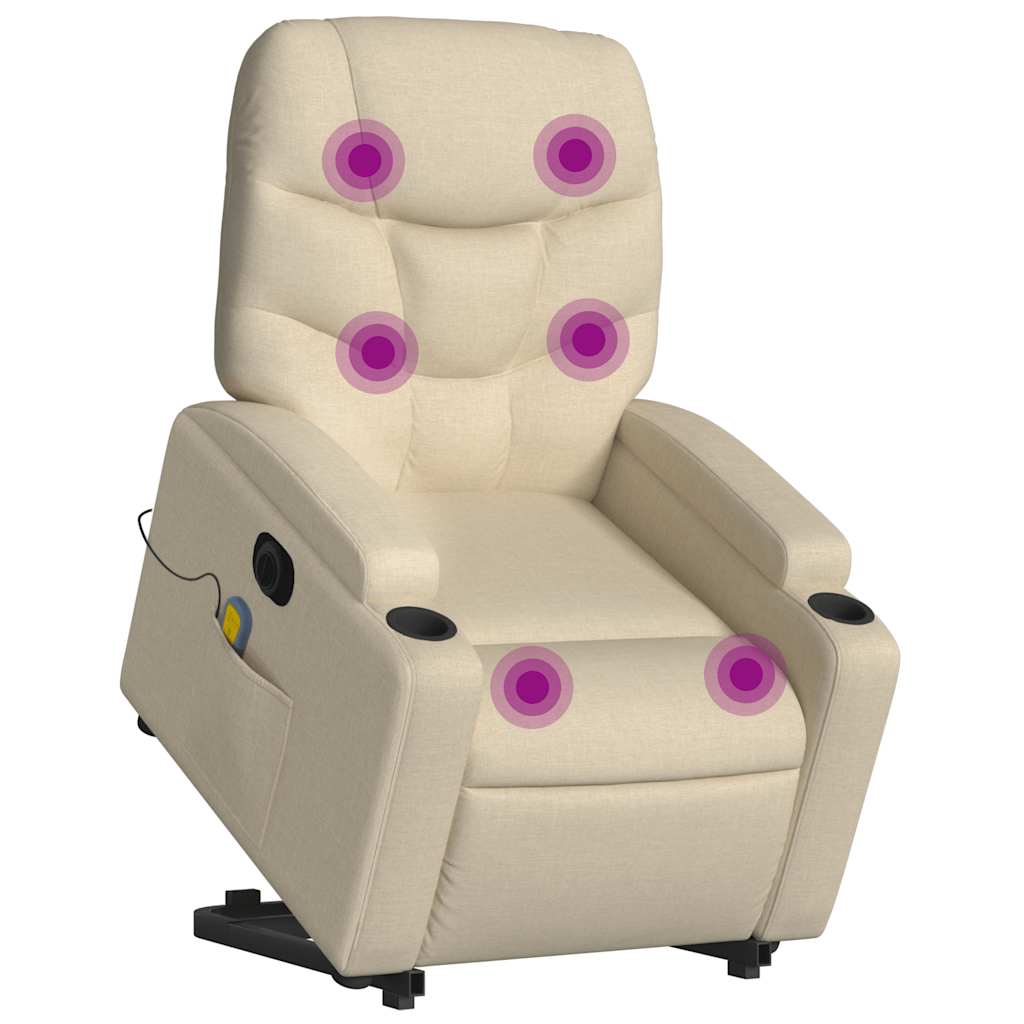 Electric Stand up Massage Recliner Chair Cream Fabric