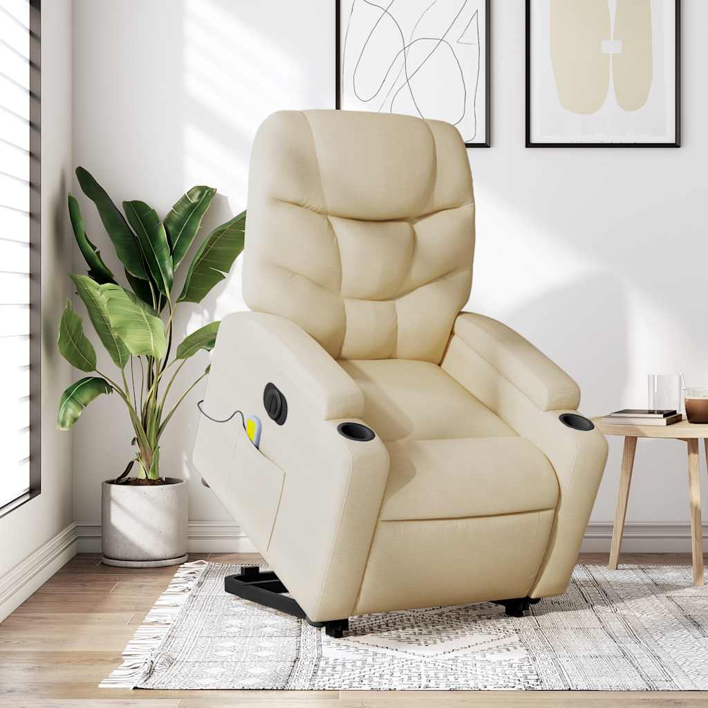 Electric Stand up Massage Recliner Chair Cream Fabric