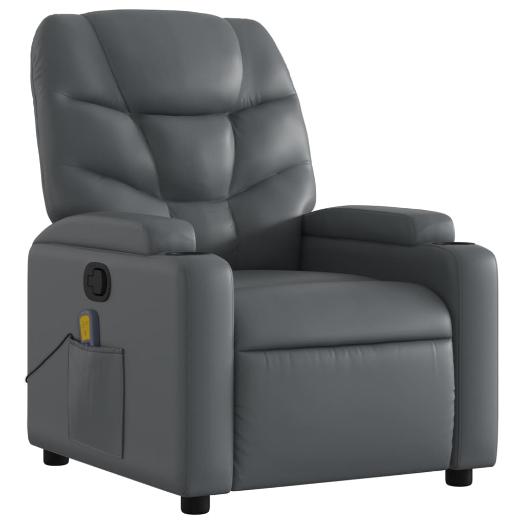 Massage Recliner Chair Grey Faux Leather