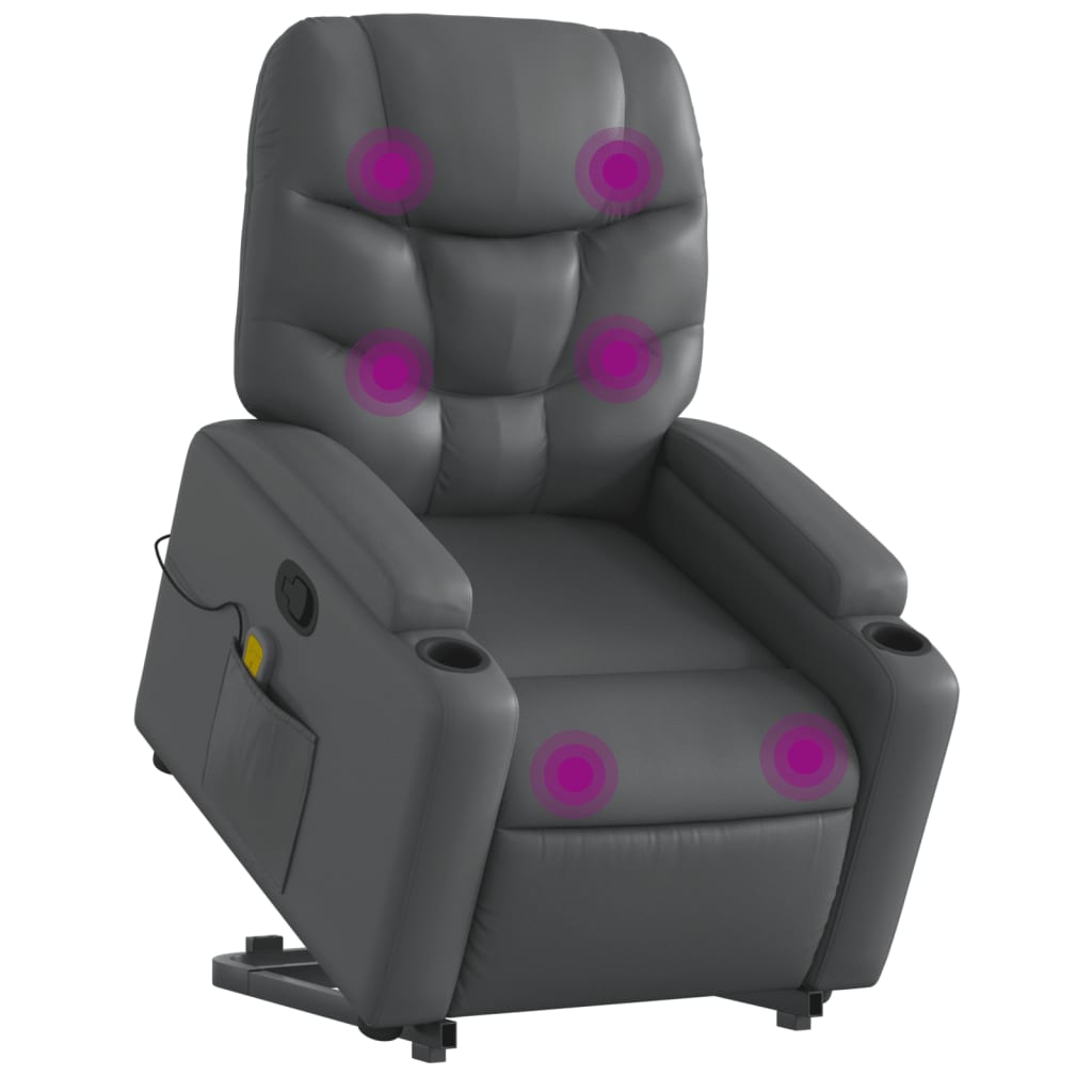 Stand up Massage Recliner Chair Grey Faux Leather