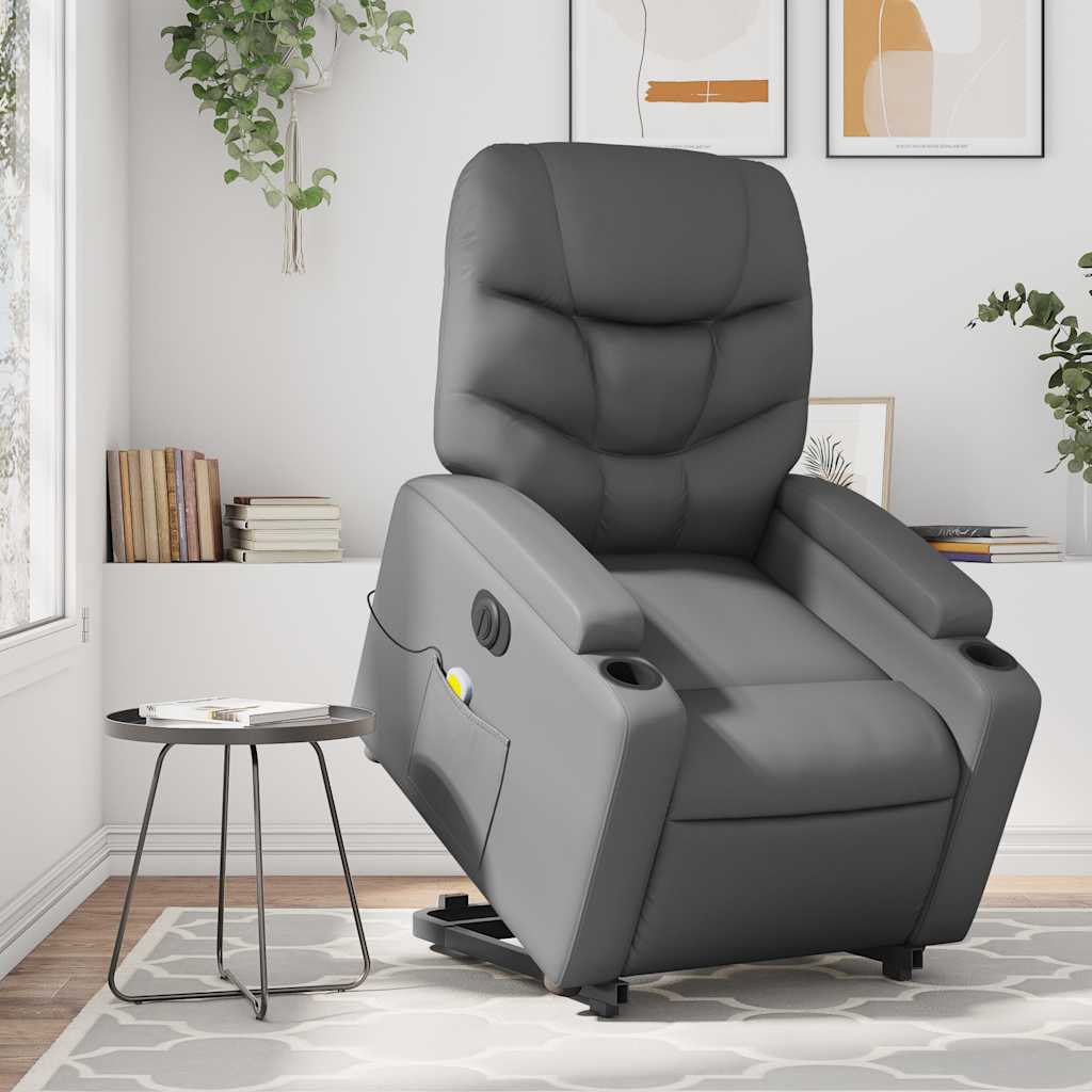 Electric Stand up Massage Recliner Chair Grey Faux Leather