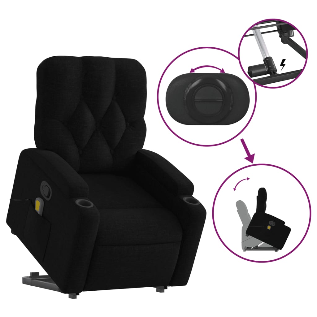 Stand up Massage Recliner Chair Black Fabric