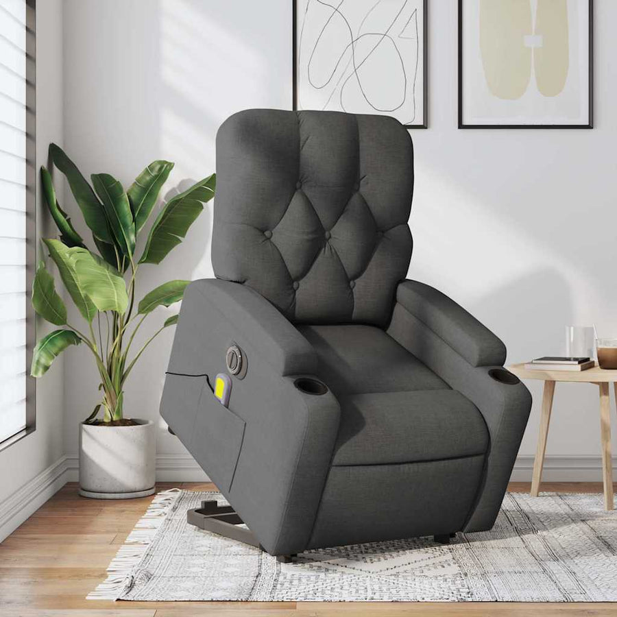 Electric Stand up Massage Recliner Chair Dark Grey Fabric