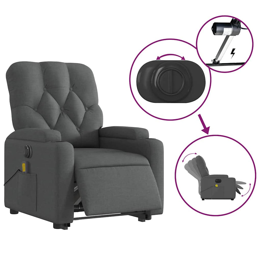Electric Stand up Massage Recliner Chair Dark Grey Fabric