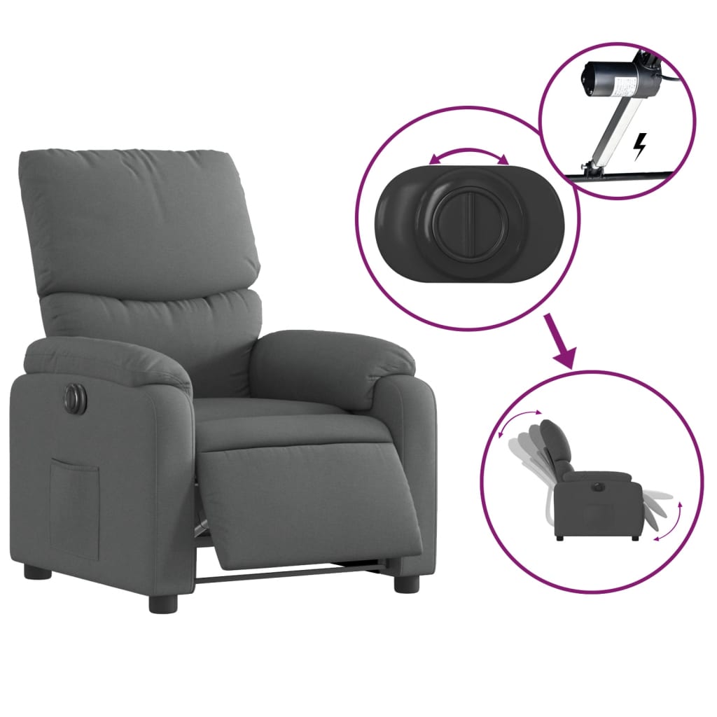 Electric Recliner Chair Dark Grey Fabric