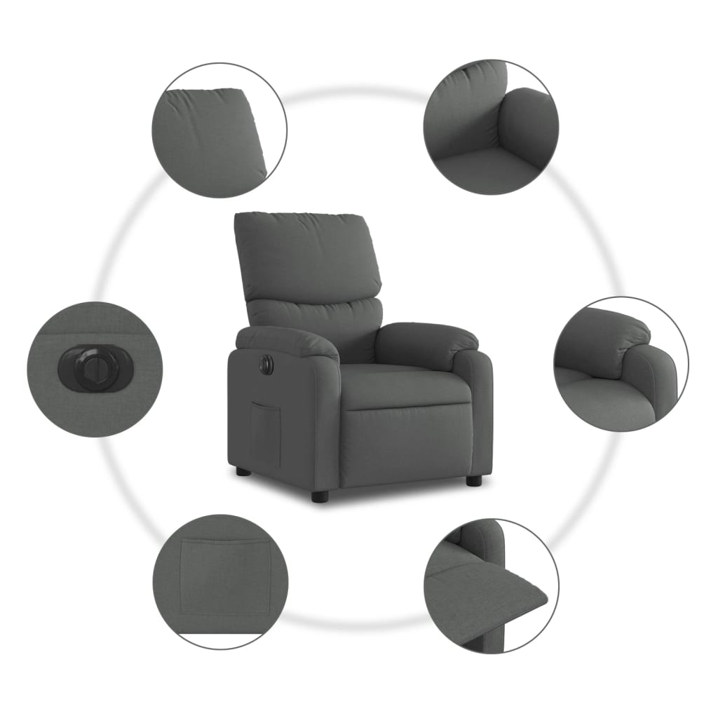 Electric Recliner Chair Dark Grey Fabric