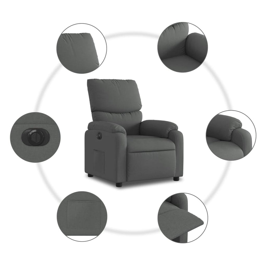 Electric Recliner Chair Dark Grey Fabric