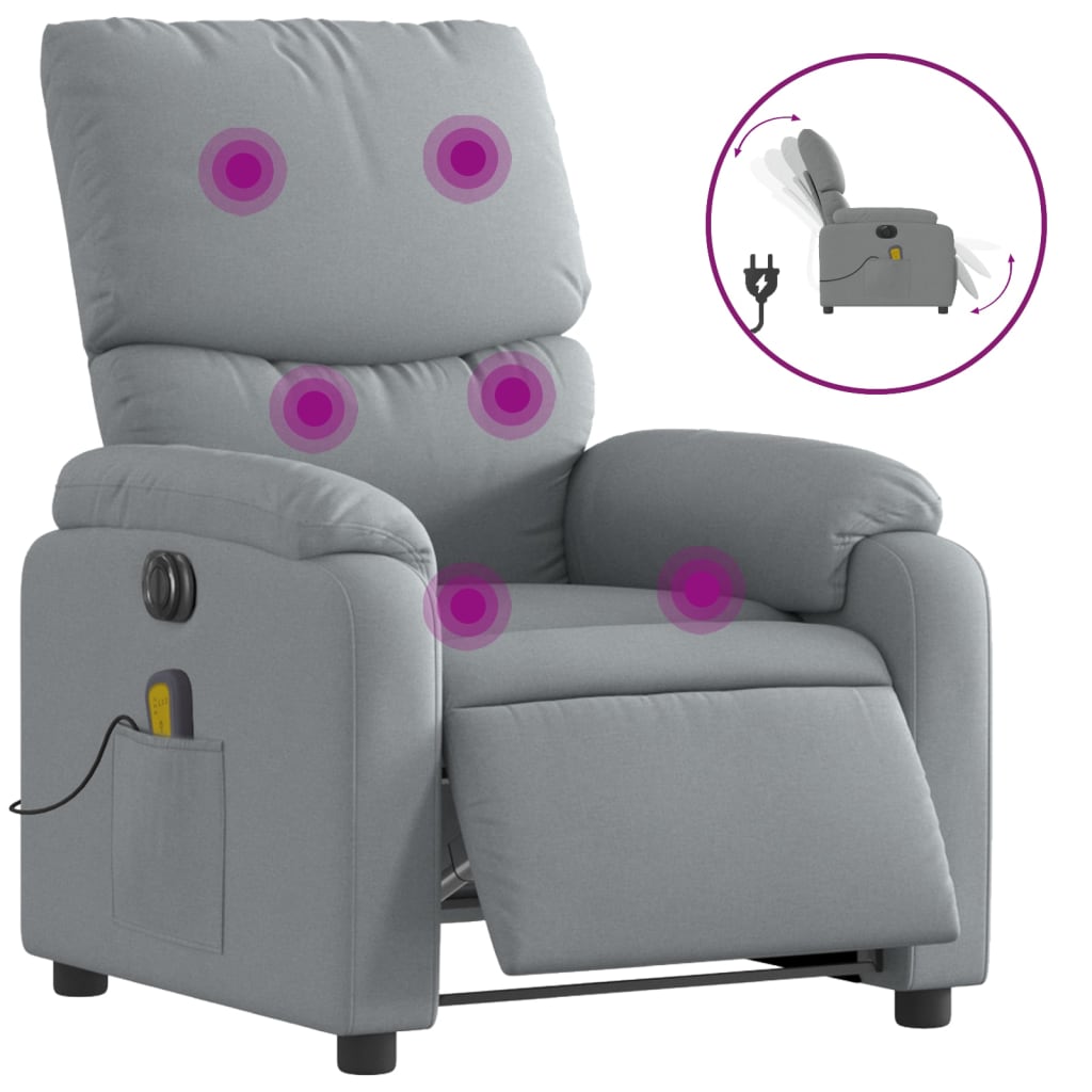 Electric Massage Recliner Chair Light Grey Fabric