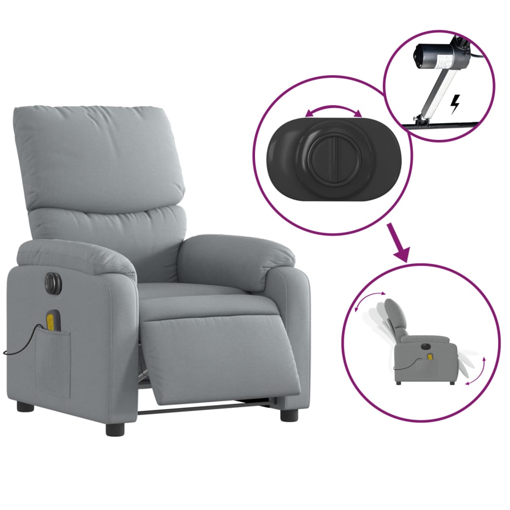 Electric Massage Recliner Chair Light Grey Fabric