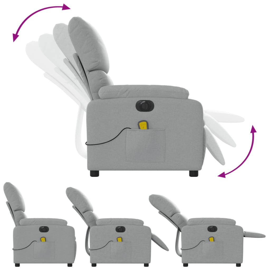 Electric Massage Recliner Chair Light Grey Fabric