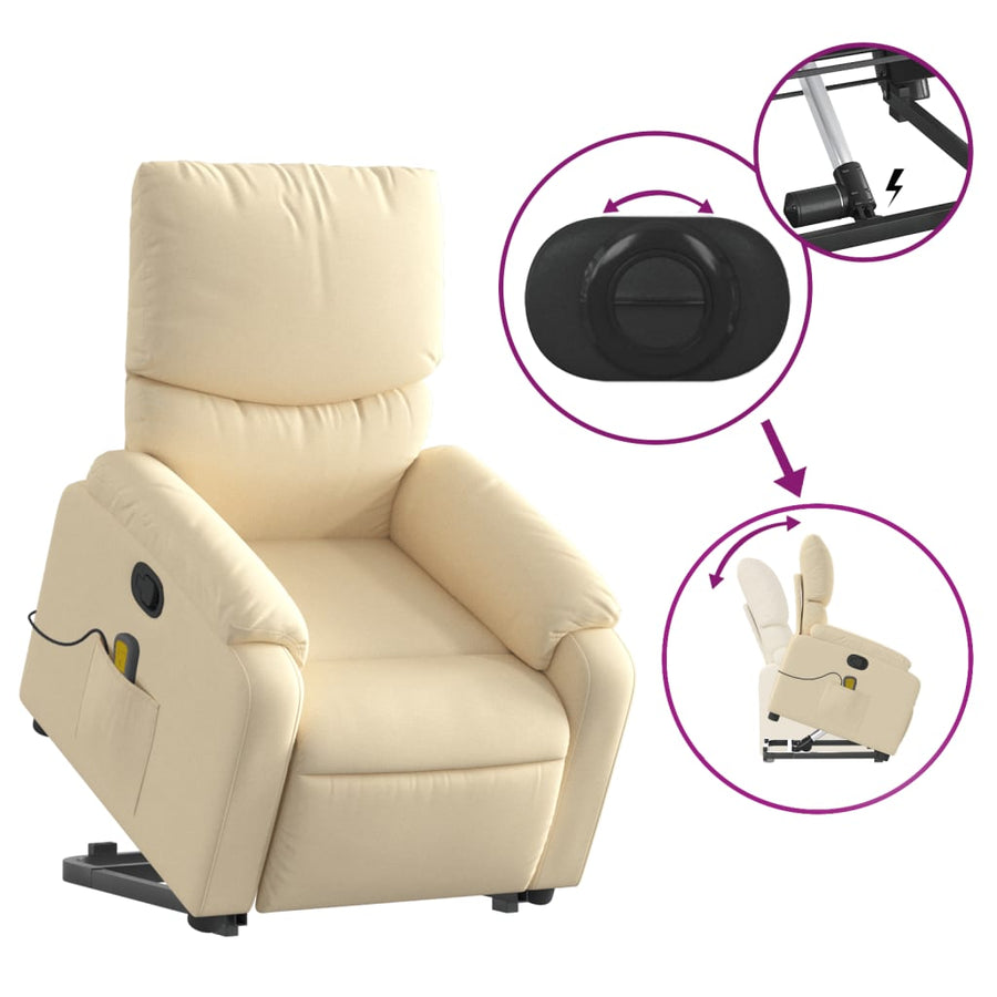 Stand up Massage Recliner Chair Cream Fabric