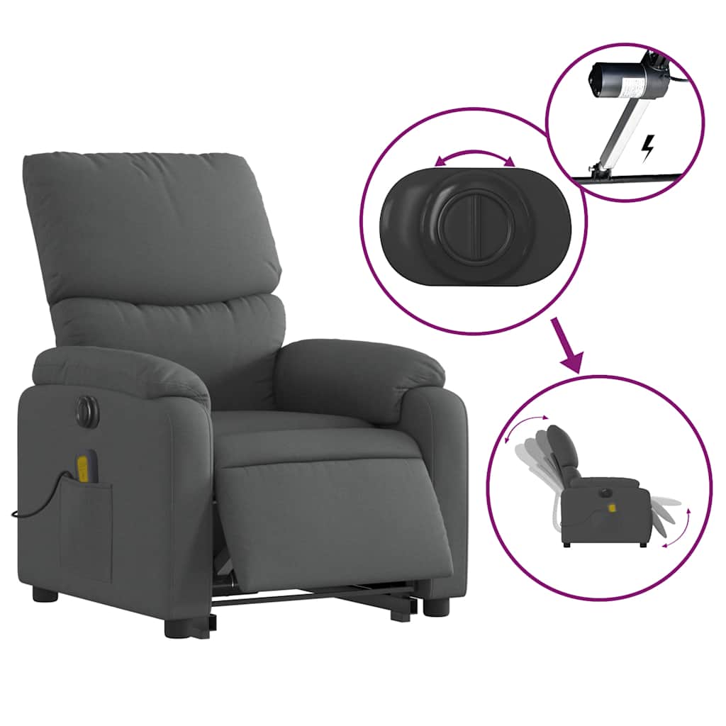 Electric Stand up Massage Recliner Chair Dark Grey Fabric