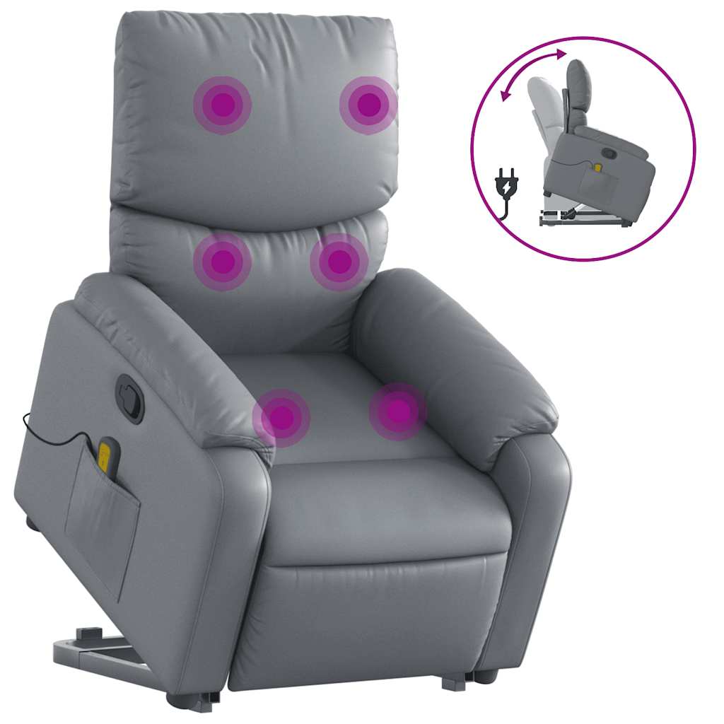 Stand up Massage Recliner Chair Grey Faux Leather