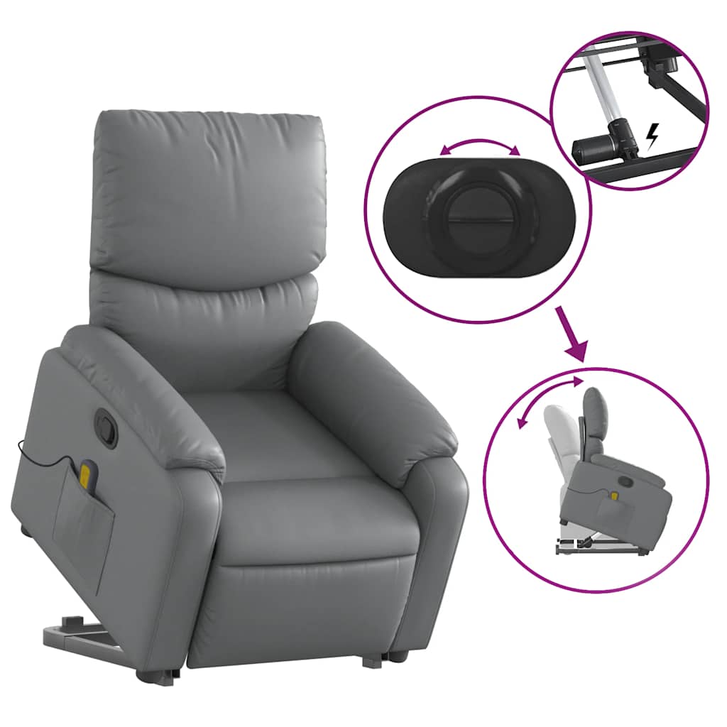 Stand up Massage Recliner Chair Grey Faux Leather