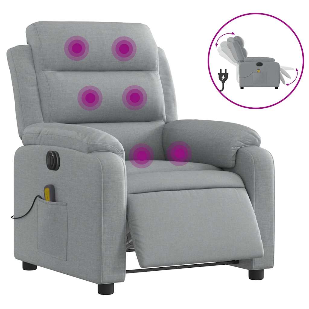 Electric Massage Recliner Chair Light Grey Fabric