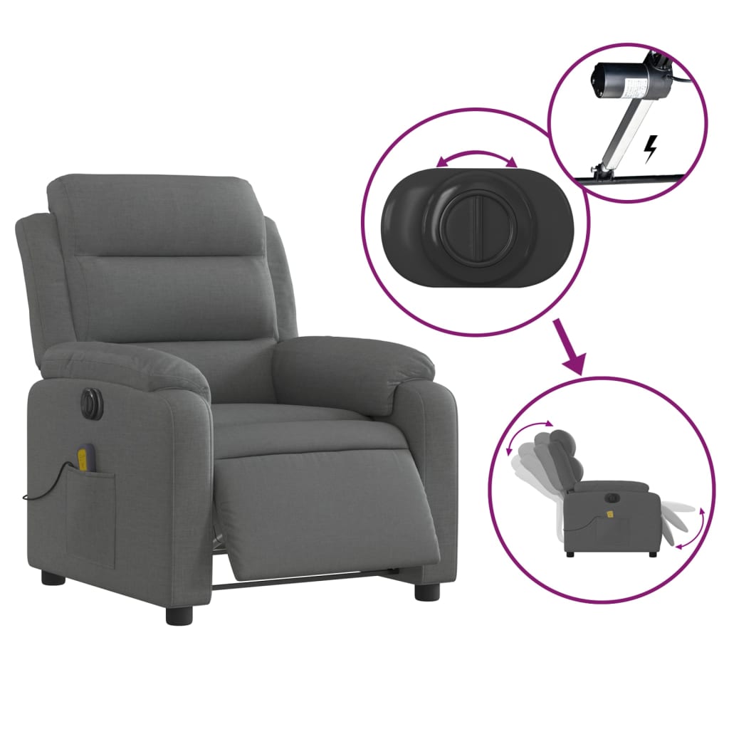 Electric Massage Recliner Chair Dark Grey Fabric