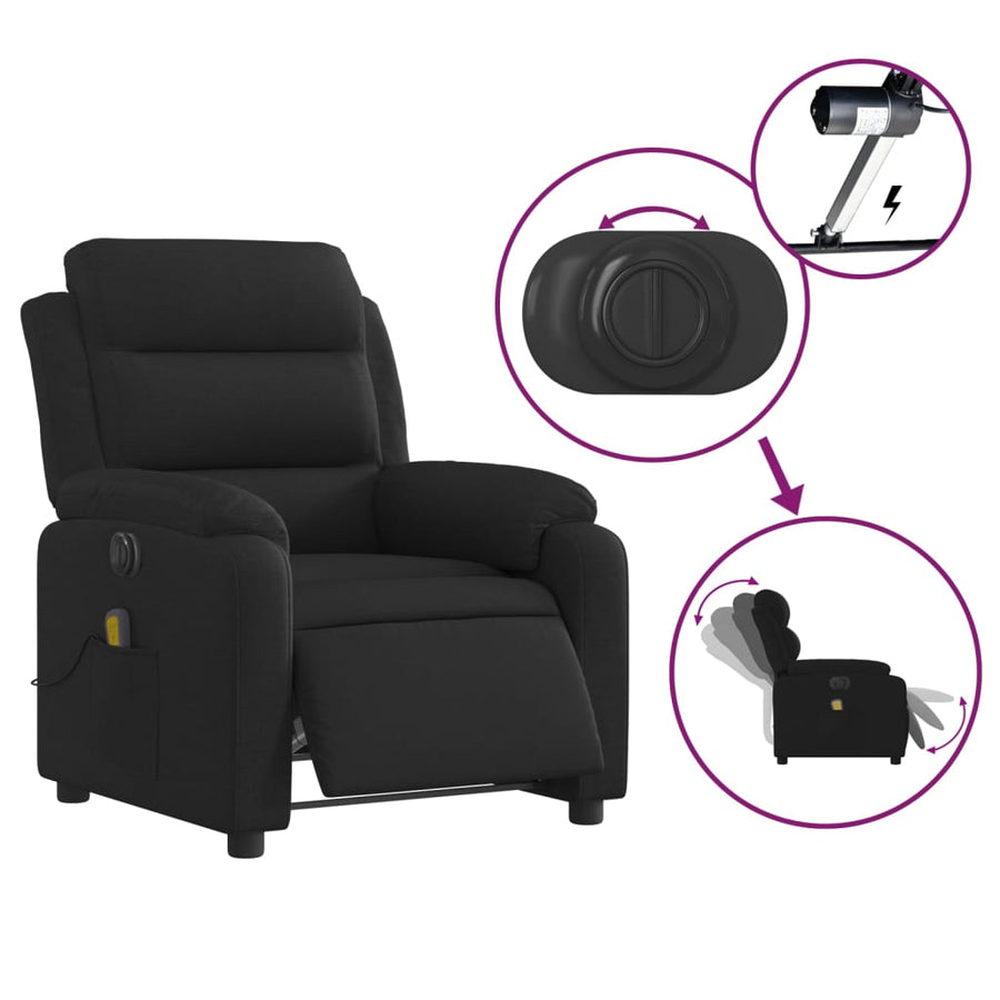 Electric Massage Recliner Chair Black Fabric, image 6