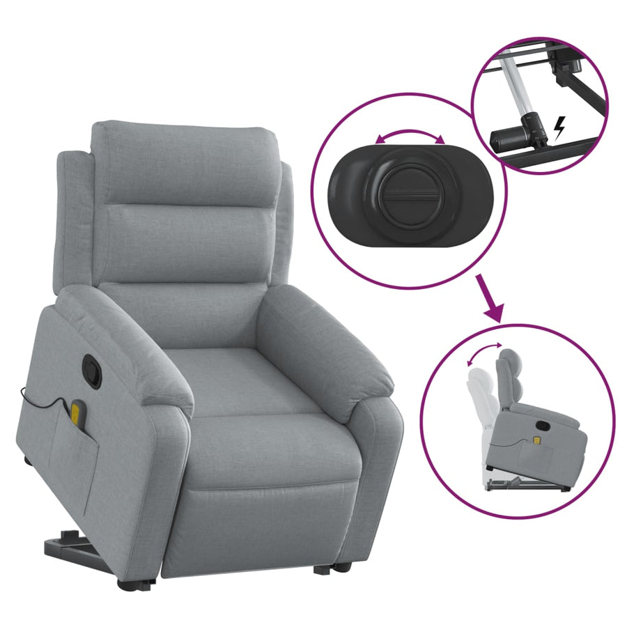 Stand up Massage Recliner Chair Light Grey Fabric