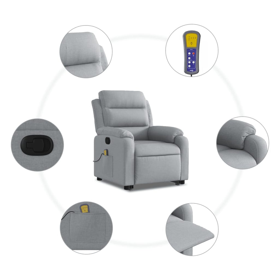 Stand up Massage Recliner Chair Light Grey Fabric