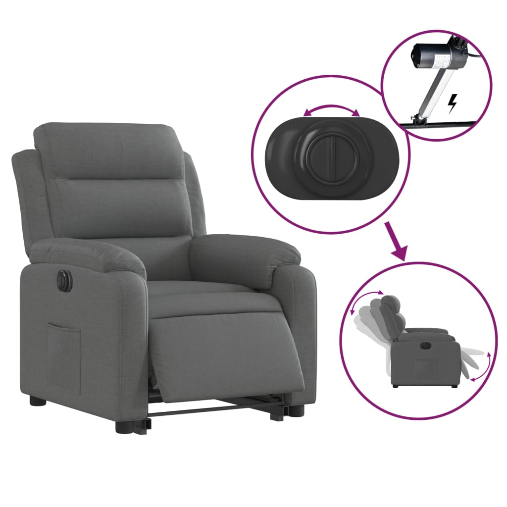 Electric Stand up Recliner Chair Dark Grey Fabric