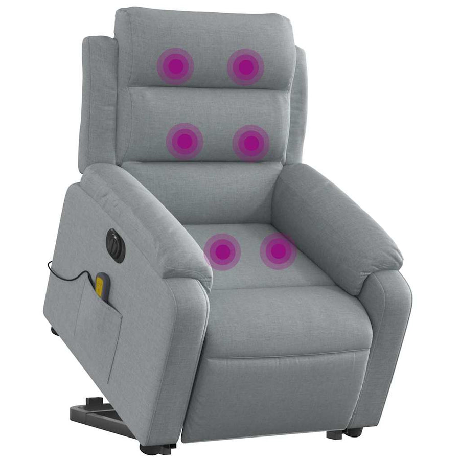 Electric Stand up Massage Recliner Chair Light Grey Fabric