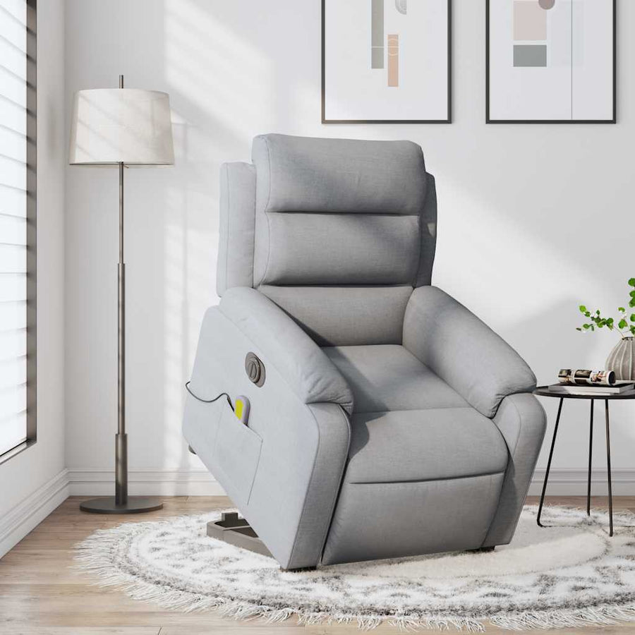 Electric Stand up Massage Recliner Chair Light Grey Fabric