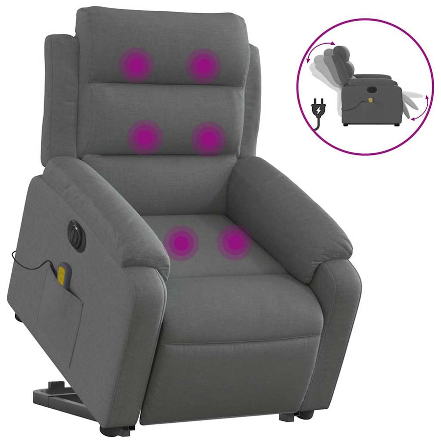 Electric Stand up Massage Recliner Chair Dark Grey Fabric