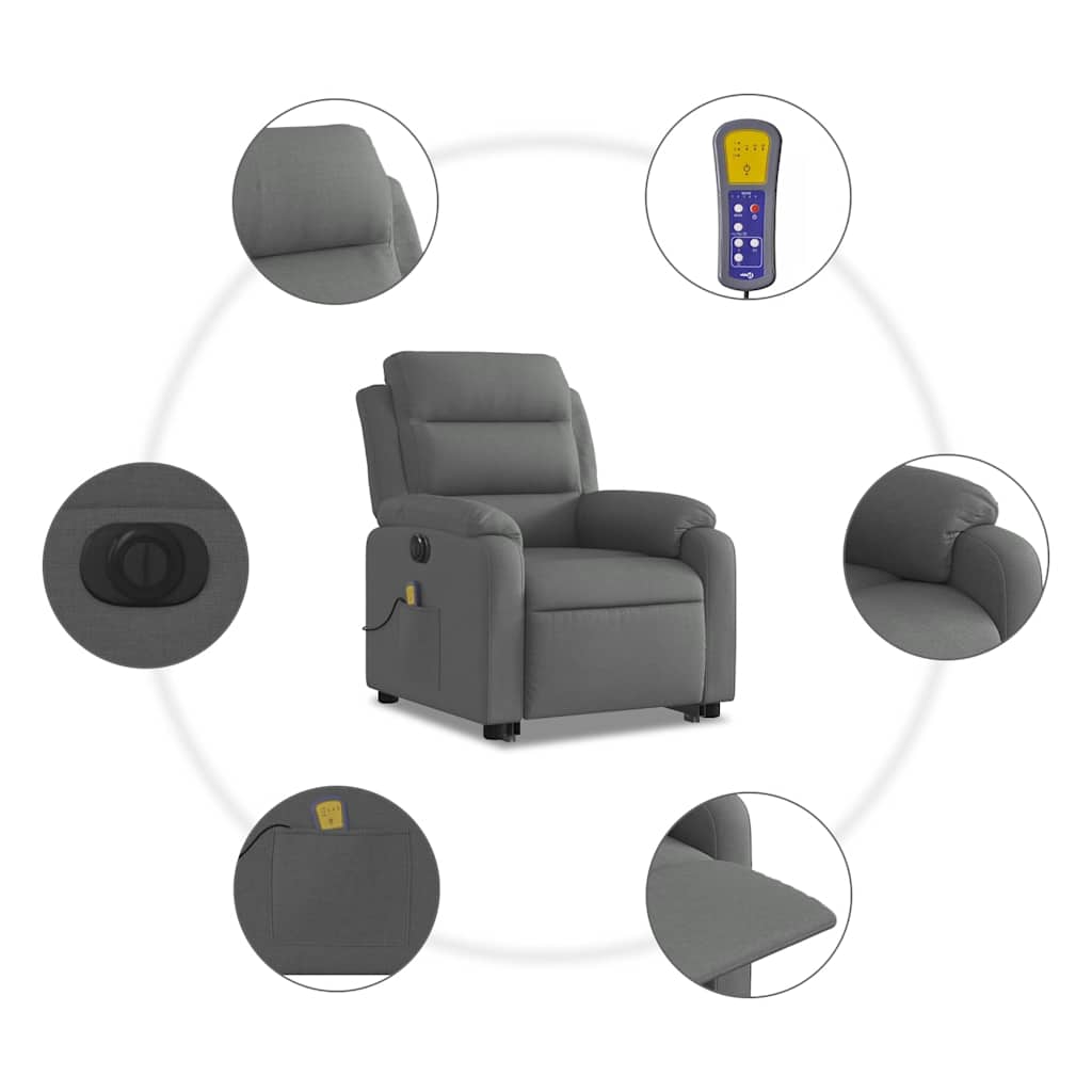 Electric Stand up Massage Recliner Chair Dark Grey Fabric