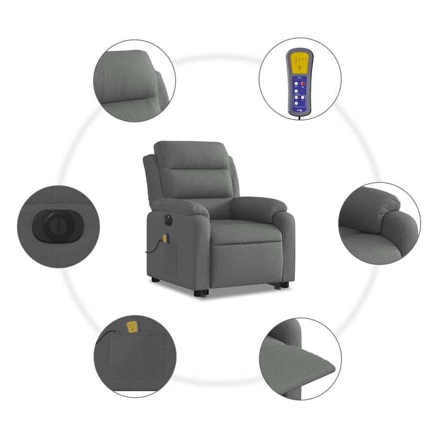 Electric Stand up Massage Recliner Chair Dark Grey Fabric